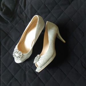 Silver open toed heels